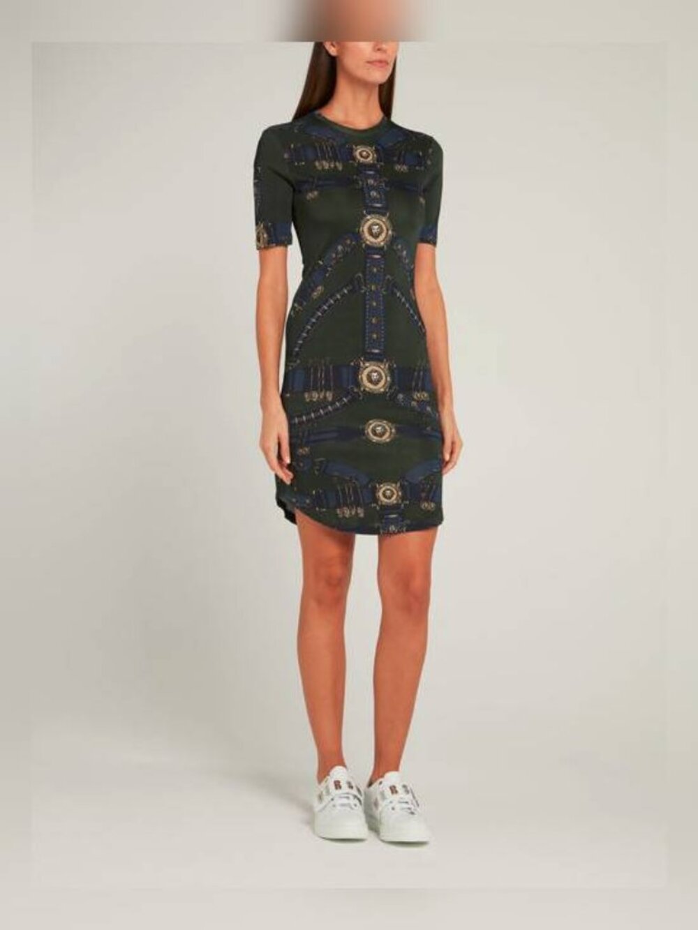 Versus Versace Olive Harness-Print Jersey Dress
